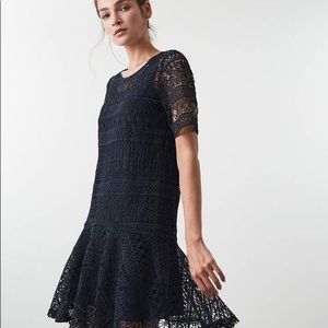 Reiss Linda lace swift dress, in navy blue, size US 8